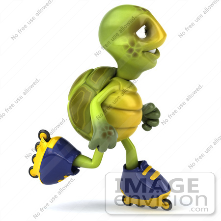 #49435 Royalty-Free (RF) Illustration Of A 3d Green Turtle Mascot Roller Blading - Version 5 by Julos