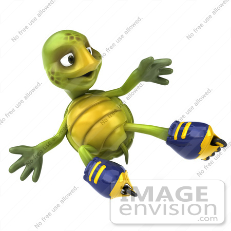 #49436 Royalty-Free (RF) Illustration Of A 3d Green Turtle Mascot Roller Blading - Version 6 by Julos
