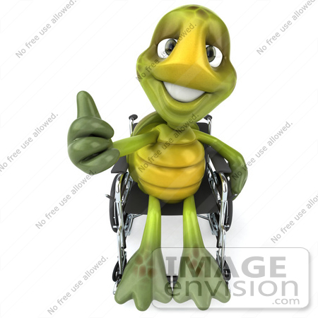 #49442 Royalty-Free (RF) Illustration Of A 3d Green Turtle Mascot Using A Wheelchair - Version 3 by Julos