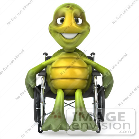 #49444 Royalty-Free (RF) Illustration Of A 3d Green Turtle Mascot Using A Wheelchair - Version 1 by Julos