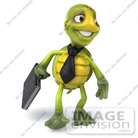 #49448 Royalty-Free (RF) Illustration Of A 3d Green Turtle Mascot Businessman With A Briefcase - Version 3 by Julos
