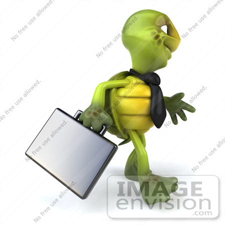 #49449 Royalty-Free (RF) Illustration Of A 3d Green Turtle Mascot Businessman With A Briefcase - Version 4 by Julos