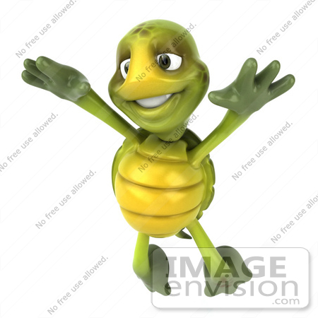 #49451 Royalty-Free (RF) Illustration Of A 3d Green Turtle Mascot Leaping by Julos
