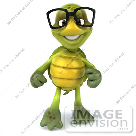 #49453 Royalty-Free (RF) Illustration Of A 3d Green Turtle Mascot Pointing And Smiling by Julos