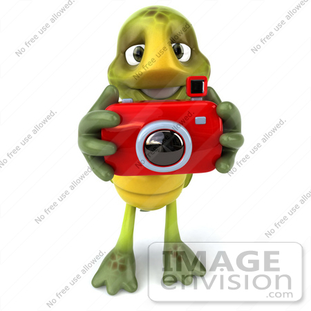 #49455 Royalty-Free (RF) Illustration Of A 3d Green Turtle Mascot Taking Pictures - Version 2 by Julos