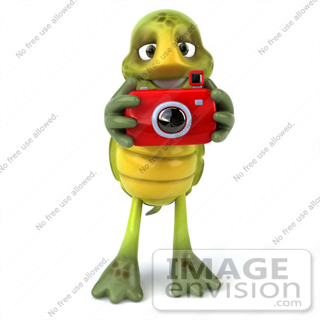 #49457 Royalty-Free (RF) Illustration Of A 3d Green Turtle Mascot Taking Pictures - Version 1 by Julos