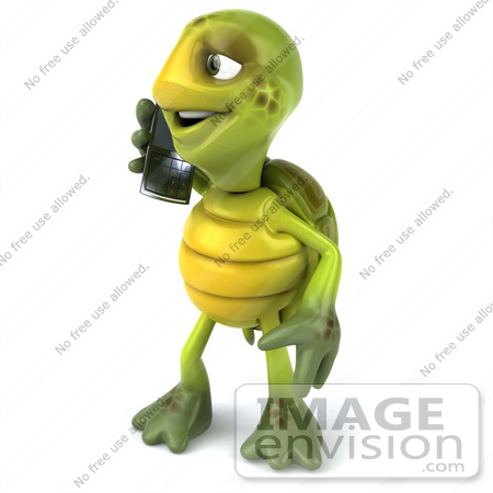 #49458 Royalty-Free (RF) Illustration Of A 3d Green Turtle Mascot Talking On A Cell Phone by Julos