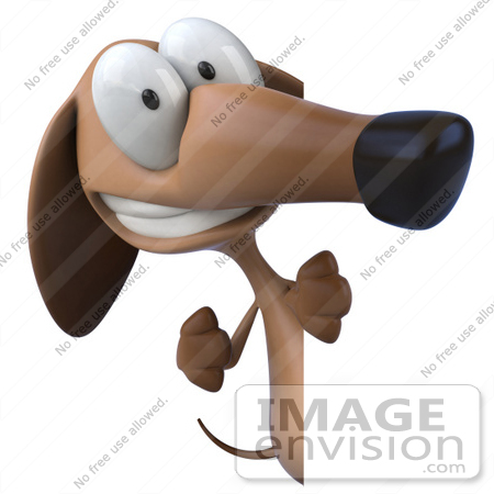 #49466 Royalty-Free (RF) Illustration Of A 3d Brown Wiener Dog Mascot Looking Around A Sign Board - Version 2 by Julos
