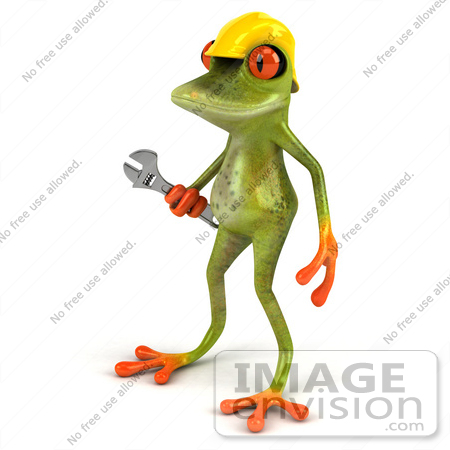 #49508 Royalty-Free (RF) Illustration Of A 3d Red Eyed Tree Frog Contractor Wearing A Hard Hat And Holding A Wrench - Version 2 by Julos