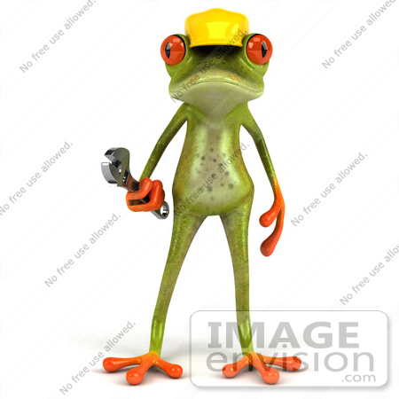 #49509 Royalty-Free (RF) Illustration Of A 3d Red Eyed Tree Frog Contractor Wearing A Hard Hat And Holding A Wrench - Version 1 by Julos