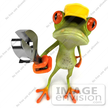 #49510 Royalty-Free (RF) Illustration Of A 3d Red Eyed Tree Frog Contractor Wearing A Hard Hat And Holding A Wrench - Version 3 by Julos