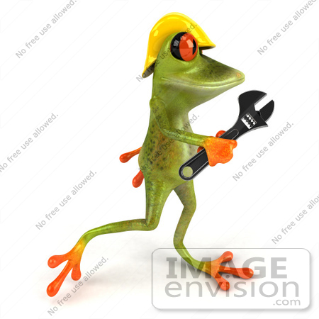 #49511 Royalty-Free (RF) Illustration Of A 3d Red Eyed Tree Frog Contractor Wearing A Hard Hat And Holding A Wrench - Version 4 by Julos