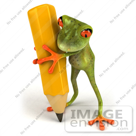 #49518 Royalty-Free (RF) Illustration Of A 3d Springer The Tree Frog Mascot Writing With A Large Pencil by Julos