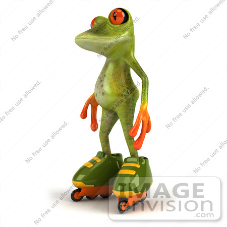 #49521 Royalty-Free (RF) Illustration Of A 3d Red Eyed Tree Frog Mascot Roller Blading - Version 1 by Julos