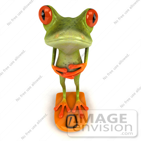 #49532 Royalty-Free (RF) Illustration Of A 3d Green Tree Frog Weighing Himself On A Scale by Julos