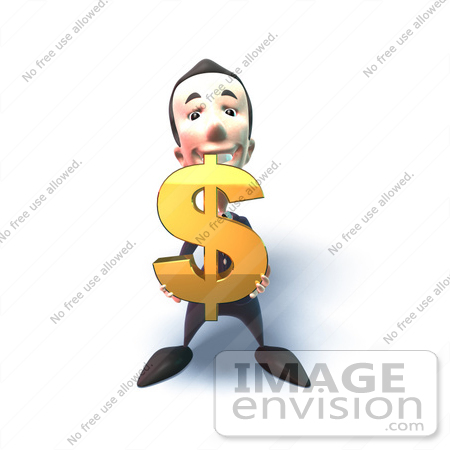 #49551 Royalty-Free (RF) Illustration Of A 3d Businessman Mascot Holding A Dollar Symbol - Version 3 by Julos