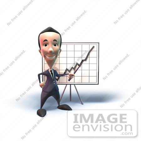 #49558 Royalty-Free (RF) Illustration Of A 3d Businessman Mascot Discussing Statistics - Version 5 by Julos
