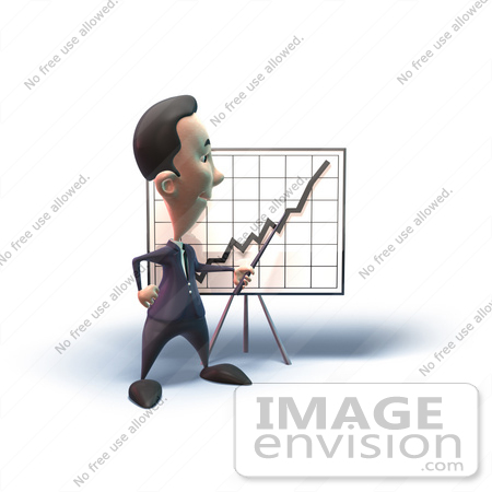 #49559 Royalty-Free (RF) Illustration Of A 3d Businessman Mascot Discussing Statistics - Version 4 by Julos