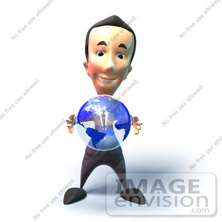#49560 Royalty-Free (RF) Illustration Of A 3d Businessman Mascot Holding A Globe - Version 3 by Julos