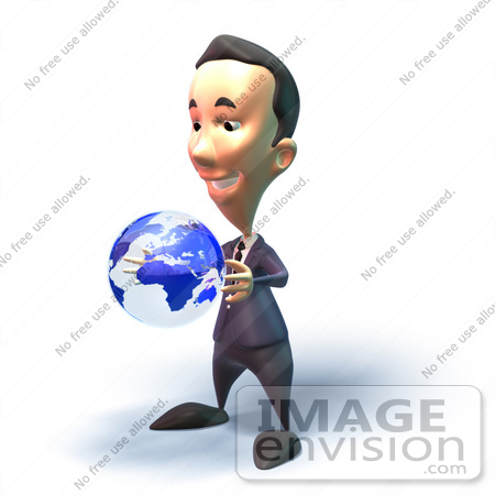 #49561 Royalty-Free (RF) Illustration Of A 3d Businessman Mascot Holding A Globe - Version 4 by Julos