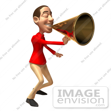 #49564 Royalty-Free (RF) Illustration Of A 3d White Man Using A Megaphone - Version 4 by Julos