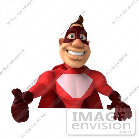 #49569 Royalty-Free (RF) Illustration Of 3d Red Superhero Holding A Blank Sign by Julos