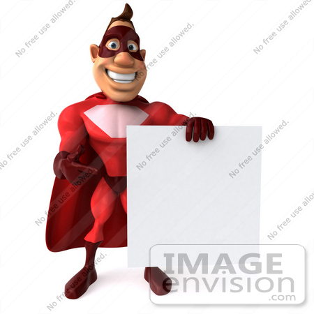 #49573 Royalty-Free (RF) Illustration Of A 3d Red Superhero Holding A Blank Sign - Pose 2 by Julos