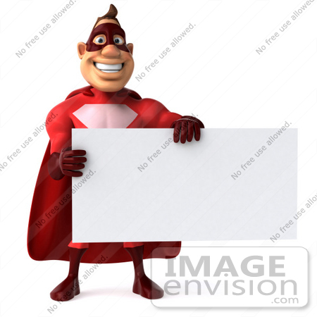 #49574 Royalty-Free (RF) Illustration Of A 3d Red Superhero Holding A Blank White Sign - Pose 1 by Julos