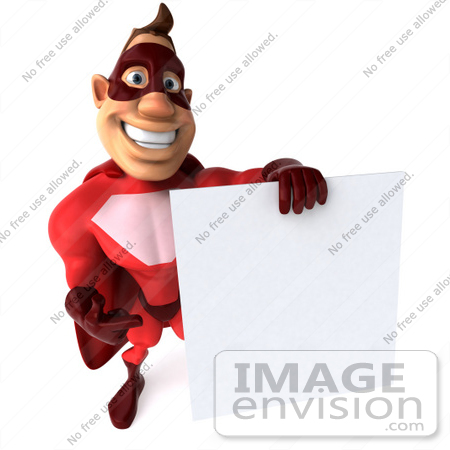 #49575 Royalty-Free (RF) Illustration Of A 3d Red Superhero Holding A Blank White Sign - Pose 2 by Julos