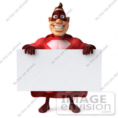 #49576 Royalty-Free (RF) Illustration Of A 3d Red Superhero Holding A Blank Sign - Pose 1 by Julos