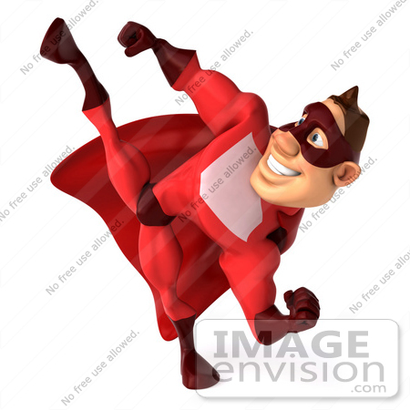 #49577 Royalty-Free (RF) Illustration Of A 3d Red Superhero Kicking High by Julos
