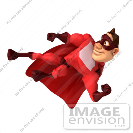 #49578 Royalty-Free (RF) Illustration Of A 3d Red Superhero Kicking Hard - Version 2 by Julos