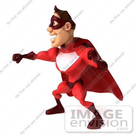 #49580 Royalty-Free (RF) Illustration Of A 3d Red Superhero Punching To The Side by Julos