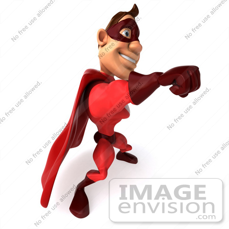 #49581 Royalty-Free (RF) Illustration Of A 3d Red Superhero Punching With His Fist by Julos