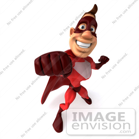 #49582 Royalty-Free (RF) Illustration Of A 3d Red Superhero Punching Out by Julos