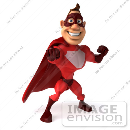 #49583 Royalty-Free (RF) Illustration Of A 3d Red Superhero Standing And Punching by Julos