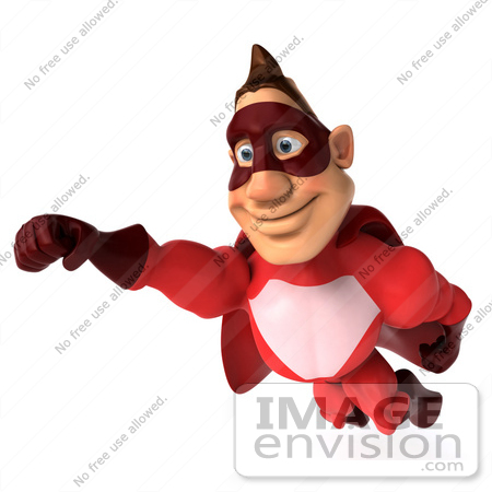 #49584 Royalty-Free (RF) Illustration Of 3d Red Superhero Smiling And Flying by Julos