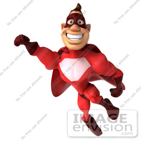 #49585 Royalty-Free (RF) Illustration Of A 3d Red Superhero Smiling And Flying by Julos