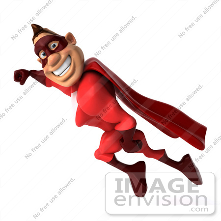 #49587 Royalty-Free (RF) Illustration Of A 3d Red Superhero Flying - Pose 2 by Julos