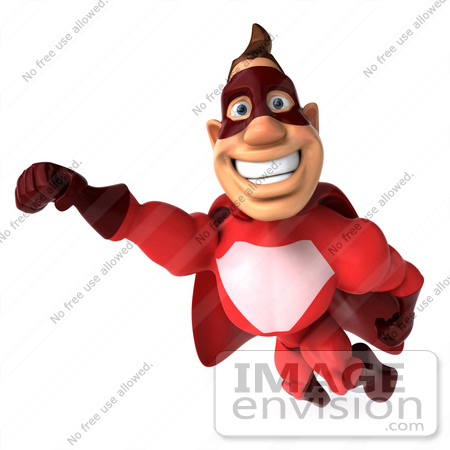 #49588 Royalty-Free (RF) Illustration Of A 3d Red Superhero Flying - Pose 3 by Julos