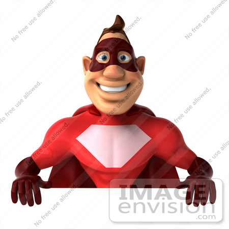 #49599 Royalty-Free (RF) Illustration of a 3d Red Superhero Holding a Blank Sign by Julos