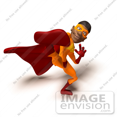 #49603 Royalty-Free (RF) Illustration Of A 3d Black Superhero Kicking - Version 1 by Julos