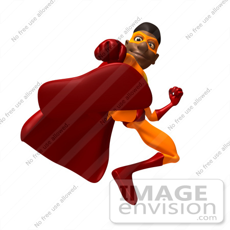 #49605 Royalty-Free (RF) Illustration Of A 3d Black Superhero Kicking Forward by Julos
