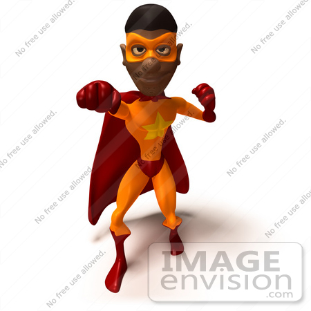 #49608 Royalty-Free (RF) Illustration Of A 3d Black Superhero Doing A Forward Punch by Julos