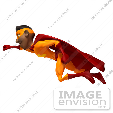 #49609 Royalty-Free (RF) Illustration Of A 3d Black Superhero Flying - Version 1 by Julos