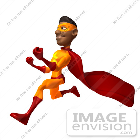 #49610 Royalty-Free (RF) Illustration Of A 3d Black Superhero Runing And Clenching His Fists - Version 1 by Julos