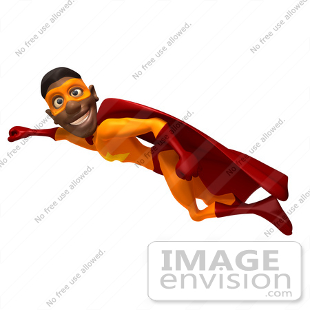 #49611 Royalty-Free (RF) Illustration Of A 3d Black Superhero Flying - Version 2 by Julos