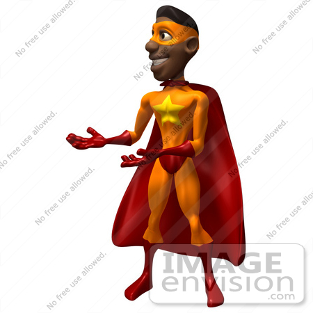 #49612 Royalty-Free (RF) Illustration Of A 3d Black Superhero Presenting by Julos
