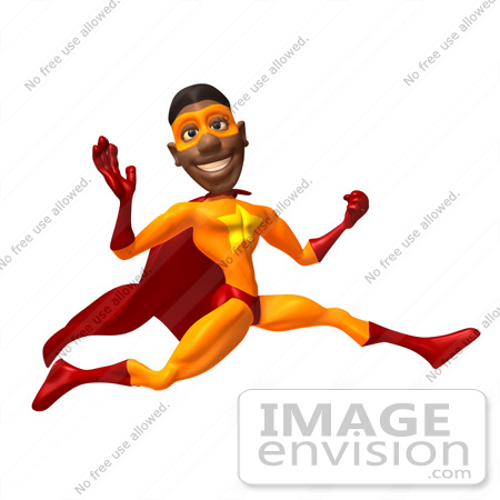 #49613 Royalty-Free (RF) Illustration Of A 3d Black Superhero Waving And Running By by Julos