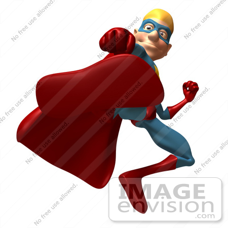 #49639 Royalty-Free (RF) Illustration Of A 3d Superman Kicking - Version 1 by Julos